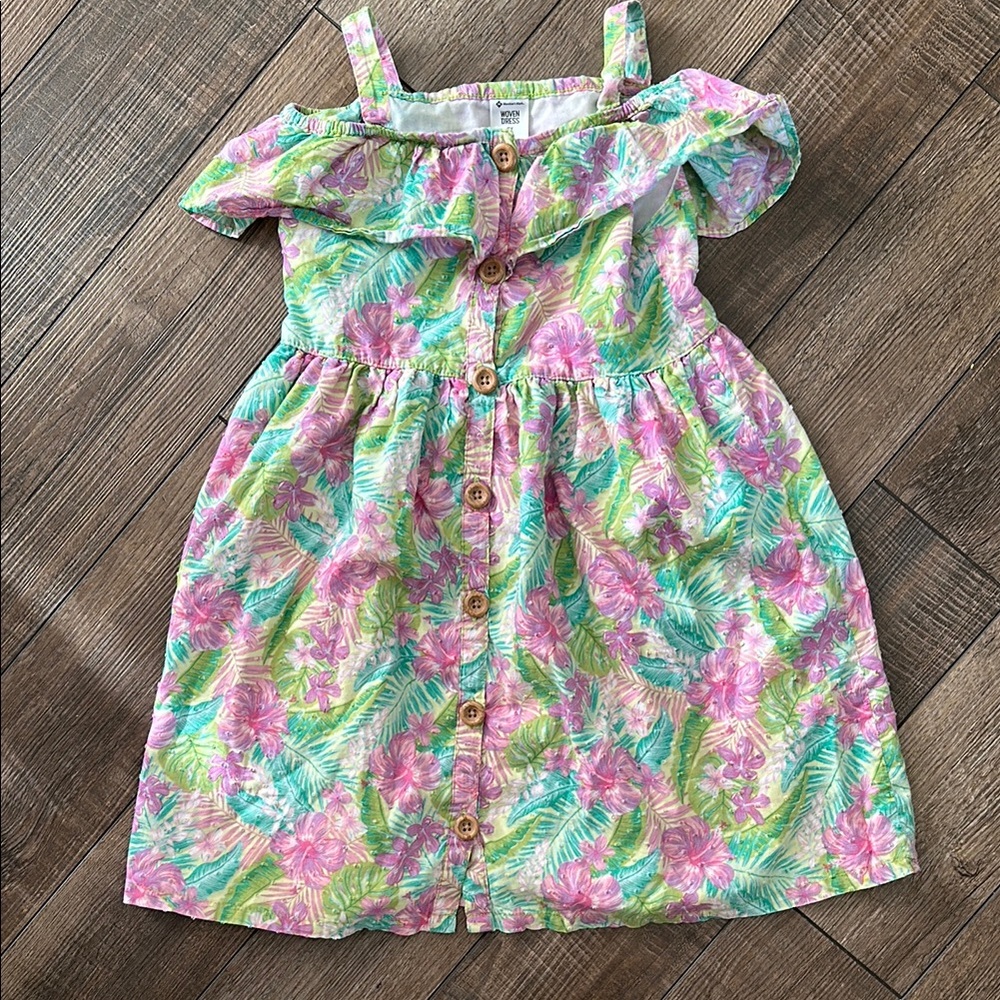 Floral Pink and Green Kids Dress